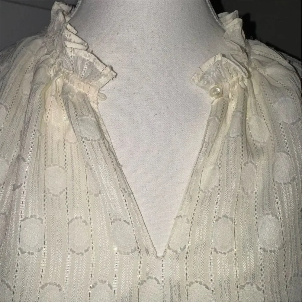 Joie Women's Ivory and Gold Ruffle Blouse M Long Balloon Sleeve Party Christmas - Picture 5 of 17